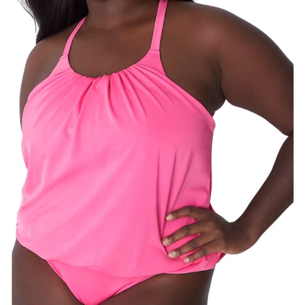 Swim by Cacique Bright Sugar Plum No Wire Blouson Swim Tankini Top Plus  28
